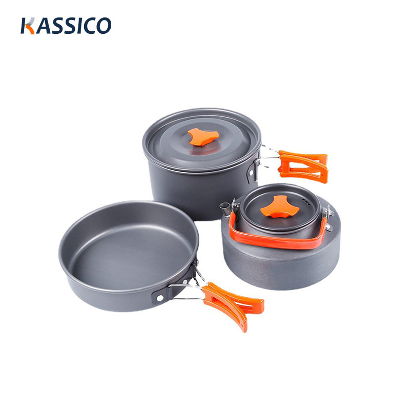 Juego de utensilios de cocina de aluminio para acampar al aire libre