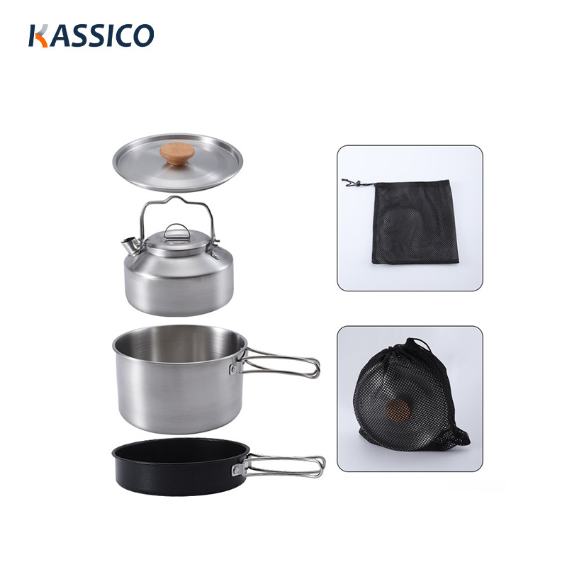 Juegos de utensilios de cocina ultraligeros de acero inoxidable para acampar al aire libre