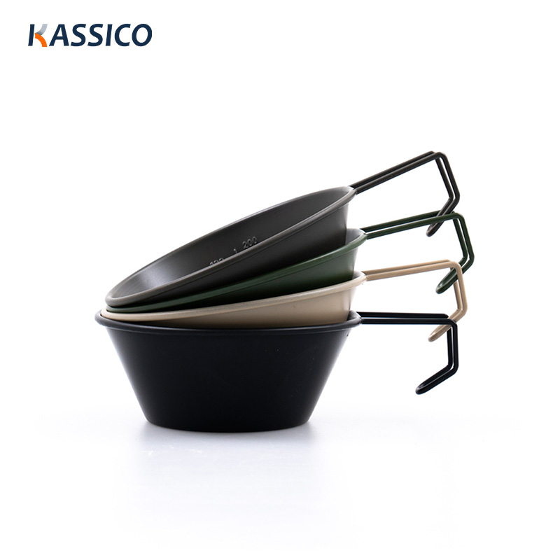 Cuenco de acero inoxidable para acampar, taza de nieve plegable con asa para colgar