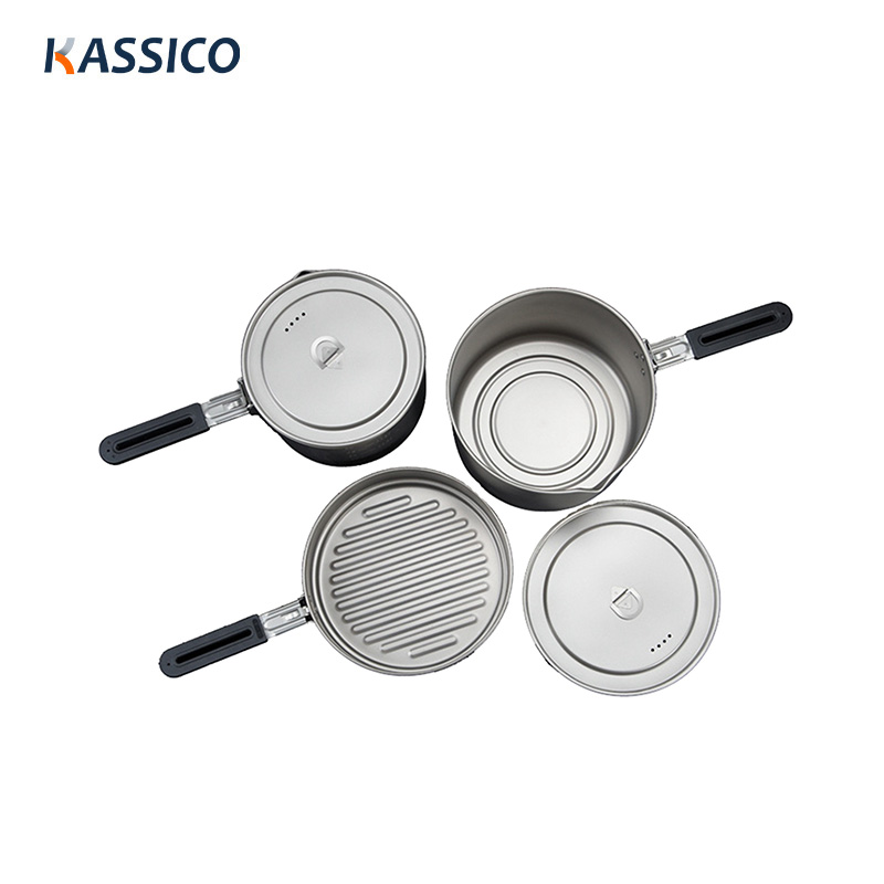 Juegos de utensilios de cocina de titanio para acampar: ollas y sartenes para cocinar al aire libre