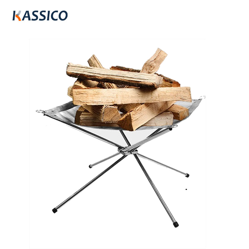 Fogón de malla plegable sencillo para exteriores, rejilla para fogatas de acero inoxidable
