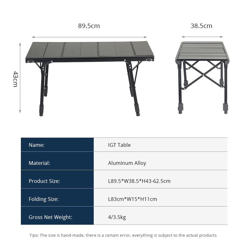 Mesa de picnic portátil IGT negra para exteriores, camping, barbacoa y jardín