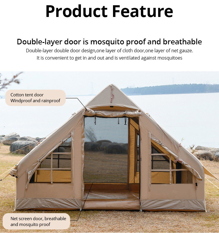 Tienda inflable de lona de lujo glamping de 6.3/12㎡ con poste de aire