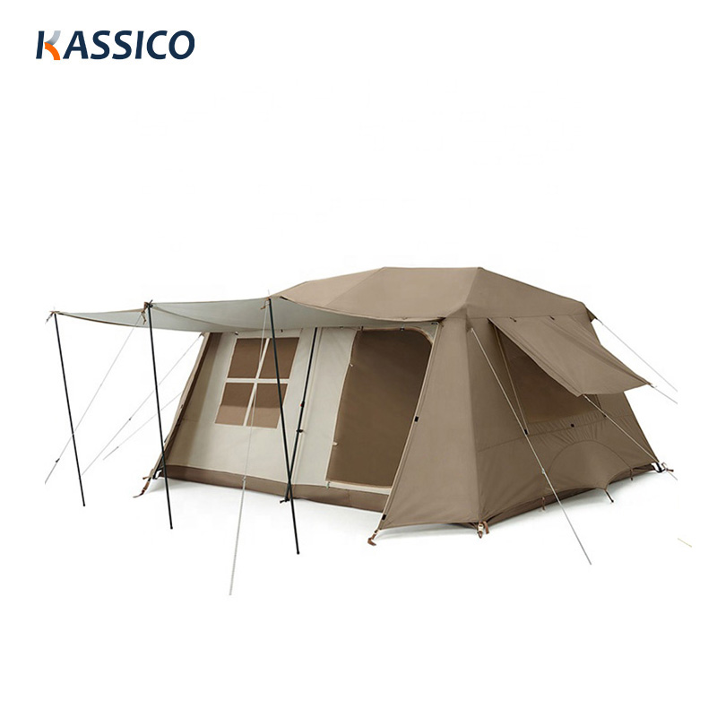 Tienda de campaña glamping de dos niveles y dos dormitorios de 8/13㎡ con toldo