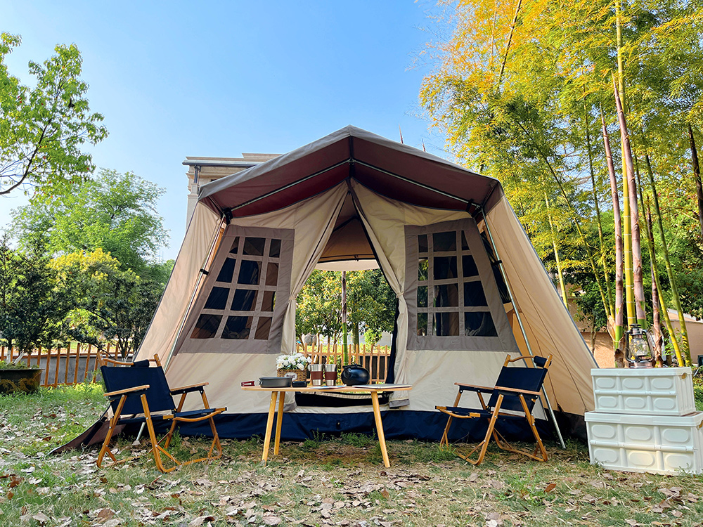 Tienda de campaña tipo casa de dos capas para camping