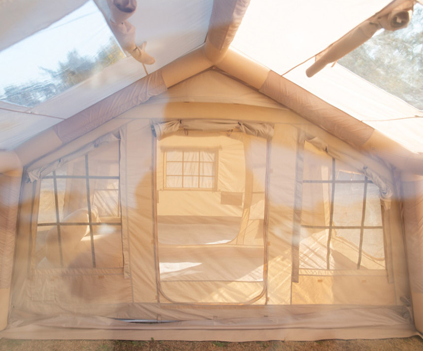 Tienda de campaña inflable automática para glamping de 12 m² y dos habitaciones