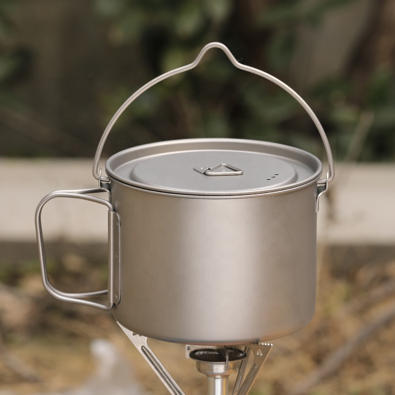 Olla de titanio para acampar, olla colgante portátil ultraligera de titanio