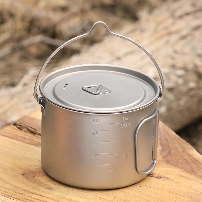 Olla de titanio para acampar, olla colgante portátil ultraligera de titanio