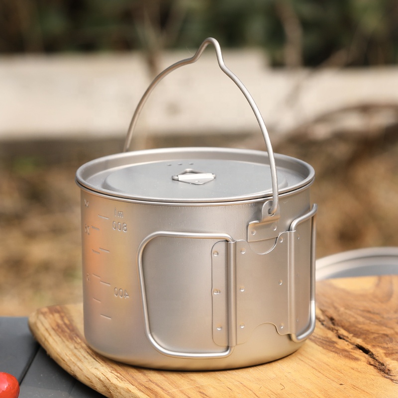 Olla de titanio para acampar, olla colgante portátil ultraligera de titanio