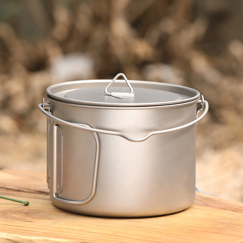 Olla de titanio para acampar, olla colgante portátil ultraligera de titanio