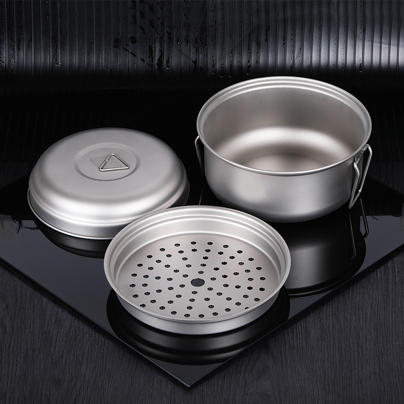 Bandeja para té wok, vaporera de titanio, olla para sopa, juego de sartenes