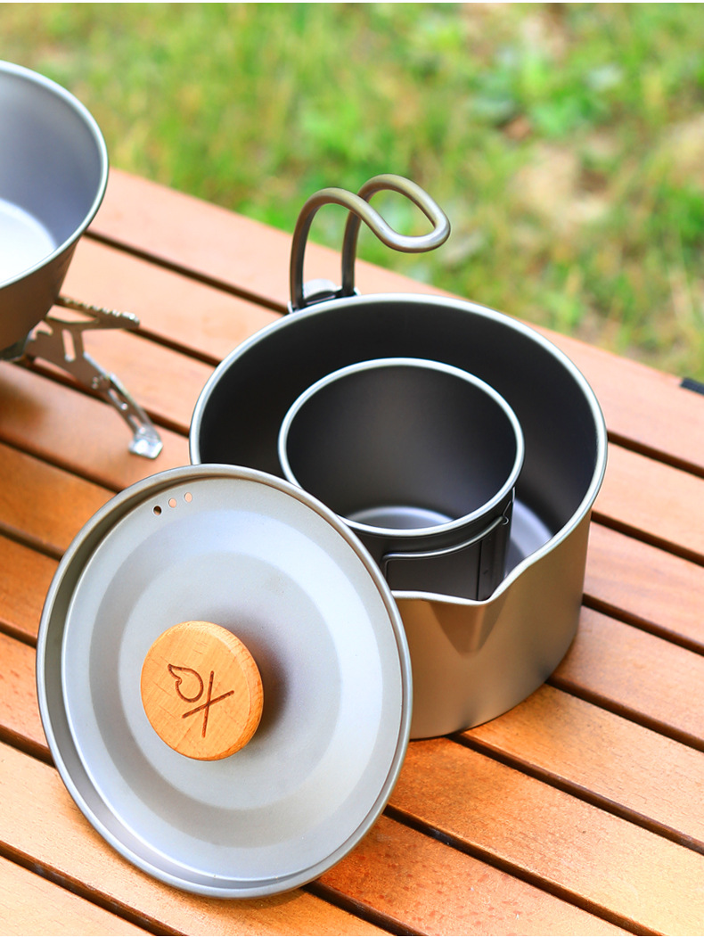 Utensilios de cocina portátiles para acampar con mango desmontable de titanio puro para exteriores