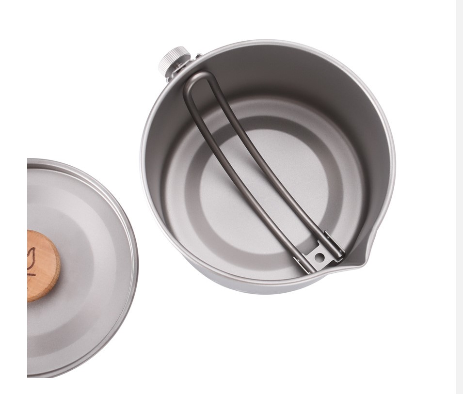 Utensilios de cocina portátiles para acampar con mango desmontable de titanio puro para exteriores
