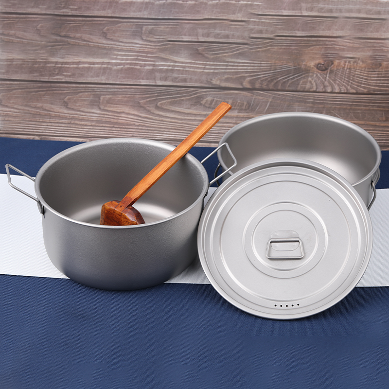 Olla de titanio de gran tamaño con recipiente de pared simple de 1600 ml y 1900 ml