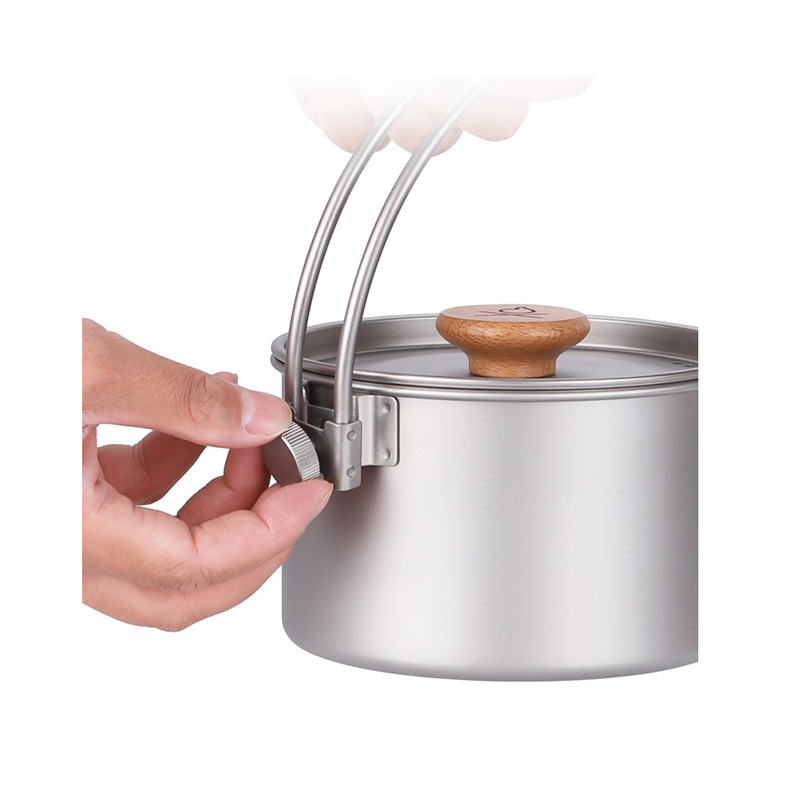 Utensilios de cocina portátiles para acampar con mango desmontable de titanio puro para exteriores
