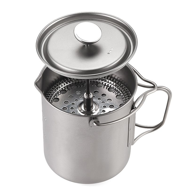 Cafetera de prensa francesa de titanio para acampar Taza de té de titanio