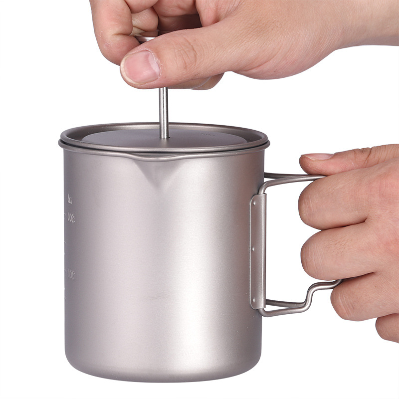 Cafetera de prensa francesa de titanio para acampar Taza de té de titanio