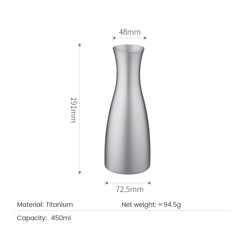 Botella de sake japonés de titanio de 450 ml/94.5 g