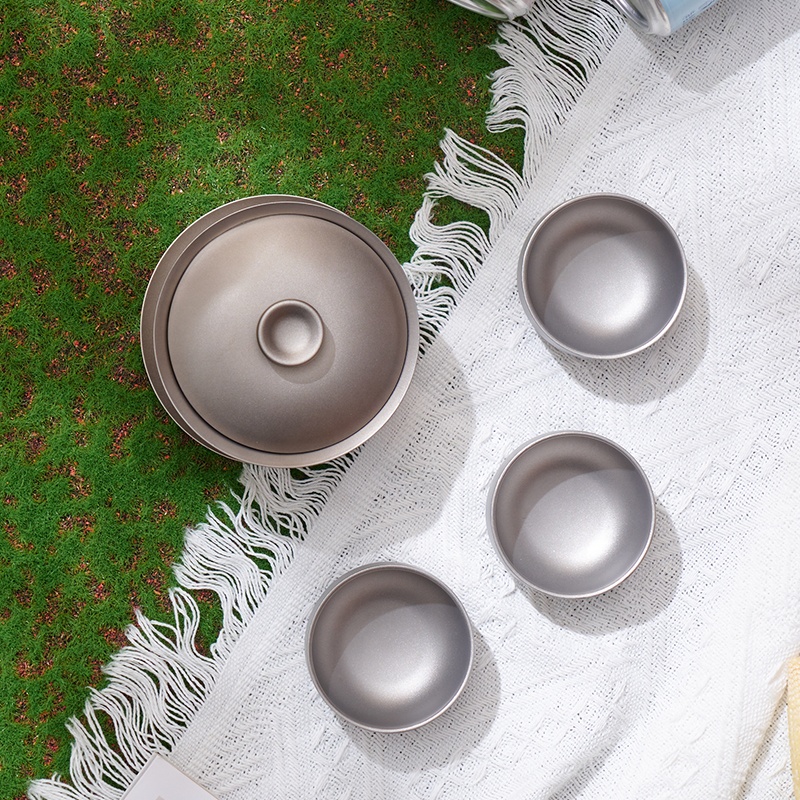 Juego de tazas de té portátiles de lujo de titanio de pared doble, tamaño pequeño