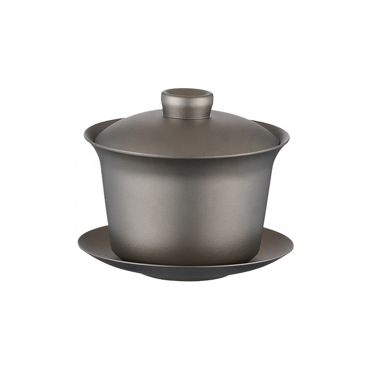 Juego de tazas de té portátiles de lujo de titanio de pared doble, tamaño pequeño