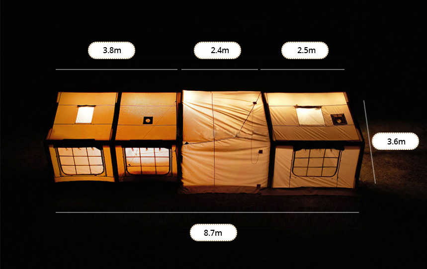 Tienda de campaña hinchable para glamping con 3 o 4 habitaciones