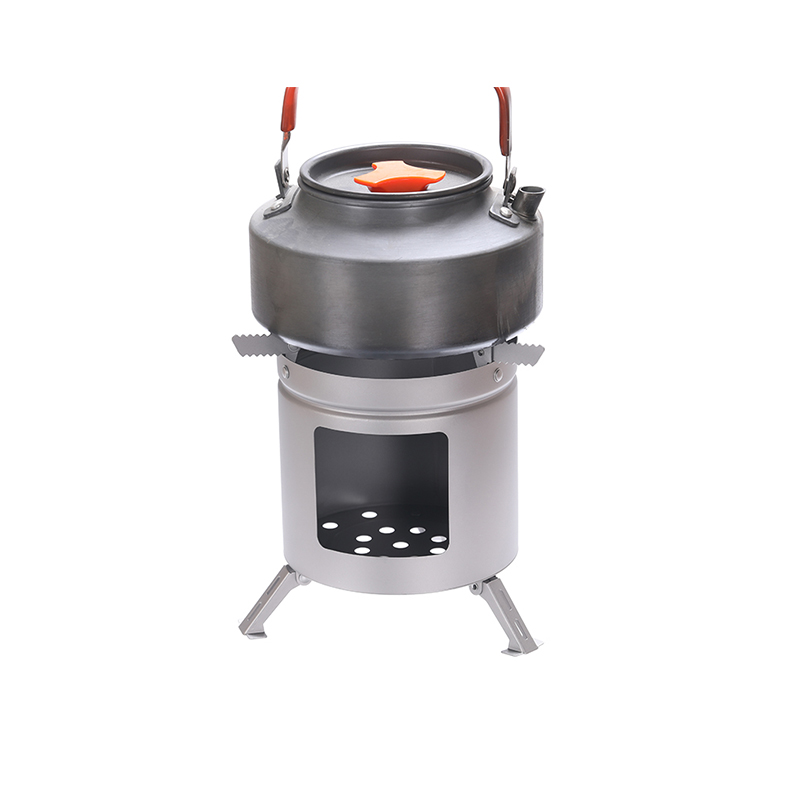Estufa de leña de titanio para camping con soportes plegables