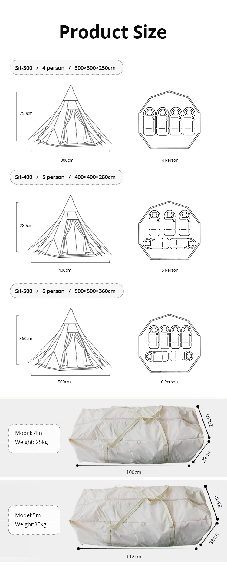 Tiendas de campaña tipo tipi en forma de pirámide para acampar al aire libre