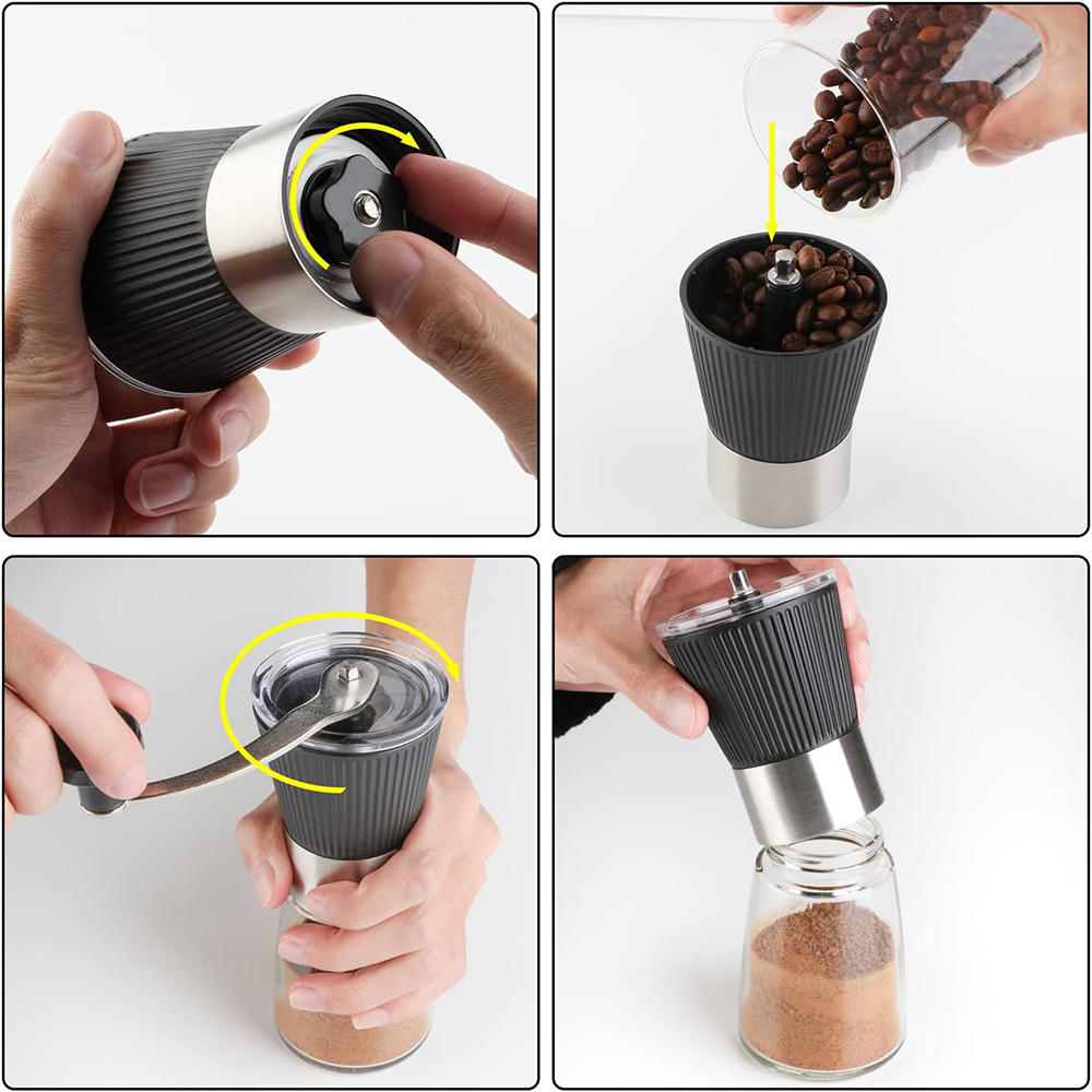 Molinillo de café manual con rebabas de acero inoxidable y núcleo de cerámica