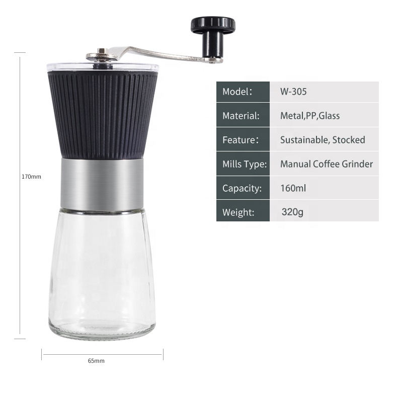 Molinillo de café manual con rebabas de acero inoxidable y núcleo de cerámica