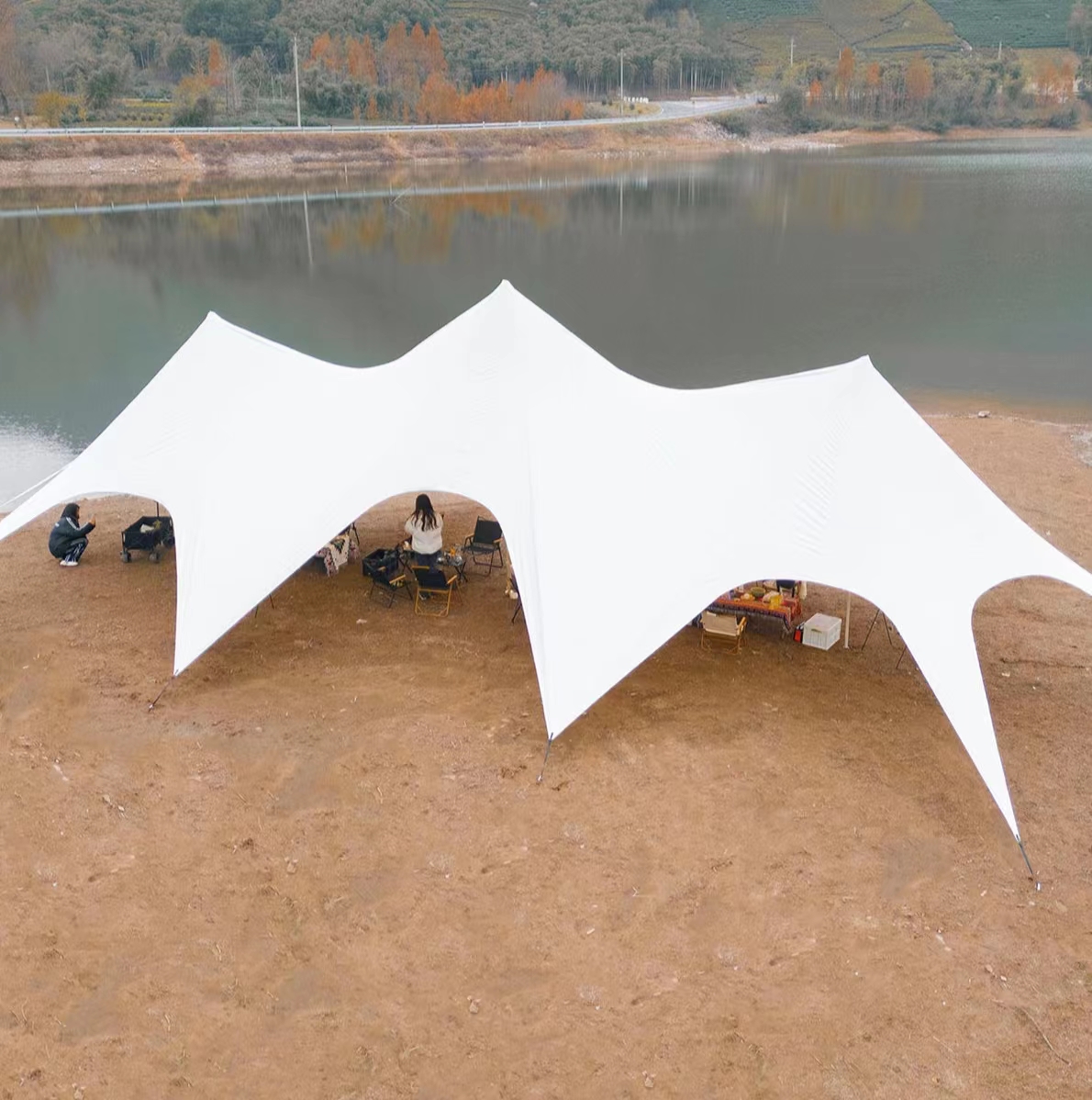 Tienda de campaña con parasol y techo de triple pico, resistente a los rayos ultravioleta y al agua