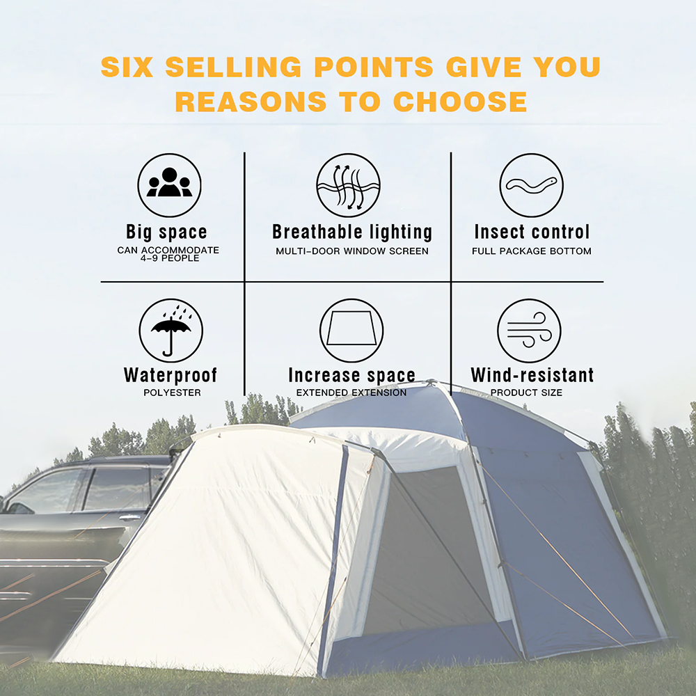 Tienda de campaña versátil para coche de camping de tres estaciones