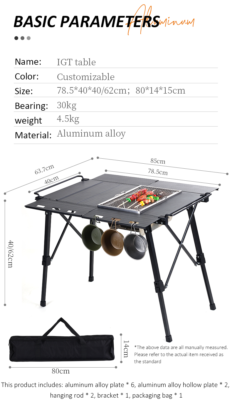 Mesa IGT de aluminio multicombinación para camping y barbacoas
